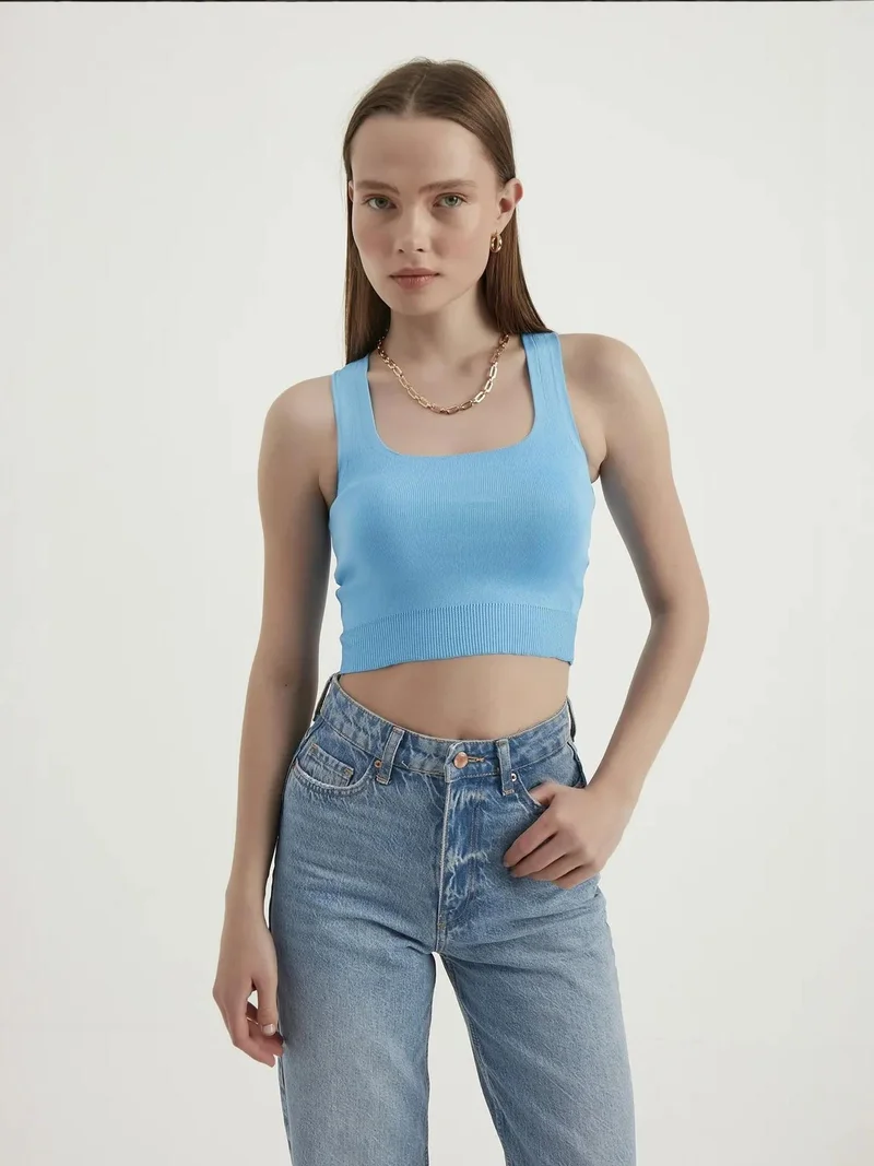 HICCUP Woven Square Neck Sleeveless Basic Crop top