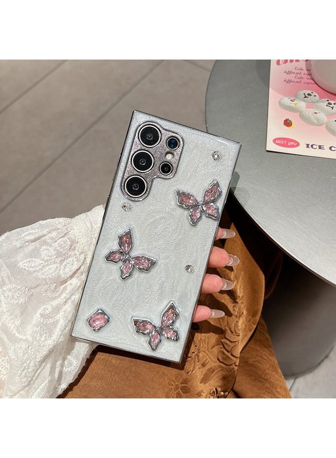 Wffo Compatible with Samsung Galaxy S25 Ultra Phone Case - 3D Pink Butterfly Sparkling Phone Case - Rhinestone Shiny Phone Case - TPU Shockproof Protective Phone Cover - Image 3