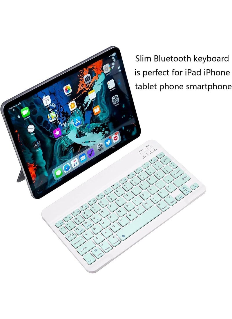 Generic - Ultra-Slim Bluetooth Keyboard Portable Rechargeable - (Arabic/Eng. Key) Mini Wireless - 150 Hour for Apple iPad iPhone Samsung Tablet Phone Smartphone iPadOS iOS Android (10 inch Light Green) - Image 1
