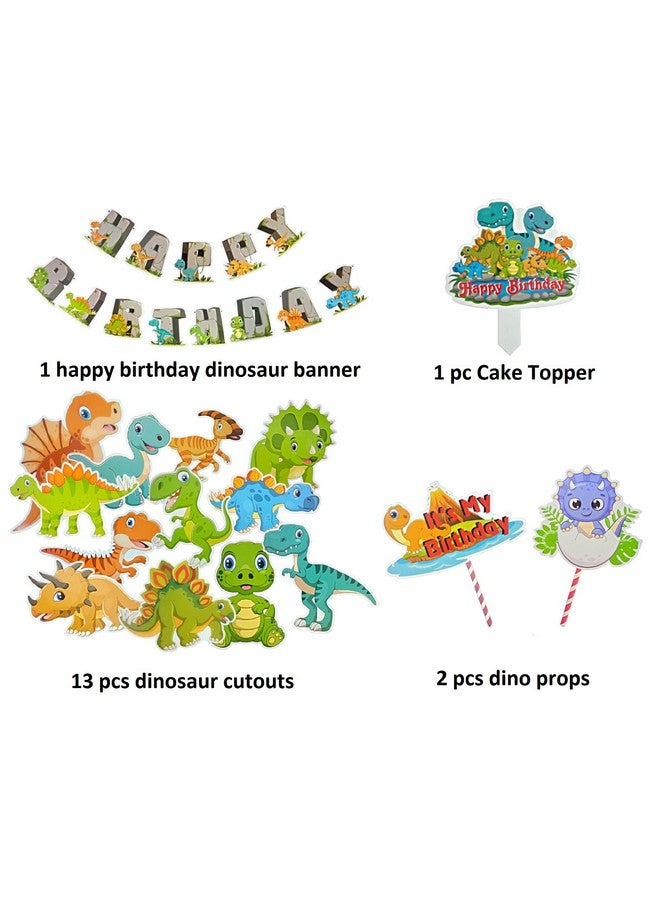 FI - FLICK IN 17 pcs Happy Birthday Dinosaur Theme Decoration Set Dino Figure Cutouts Props Cake Topper Dinosaur Theme Birthday Decorations Kit Jungle Safari Decor (Pack of 17, Multicolor) - Image 2