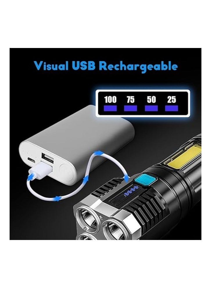 USB Rechargeable Super Bright LED Torch with Side Light 4 Modes COB Lumens Powerful for Outdoor Camping Torch - Image 5