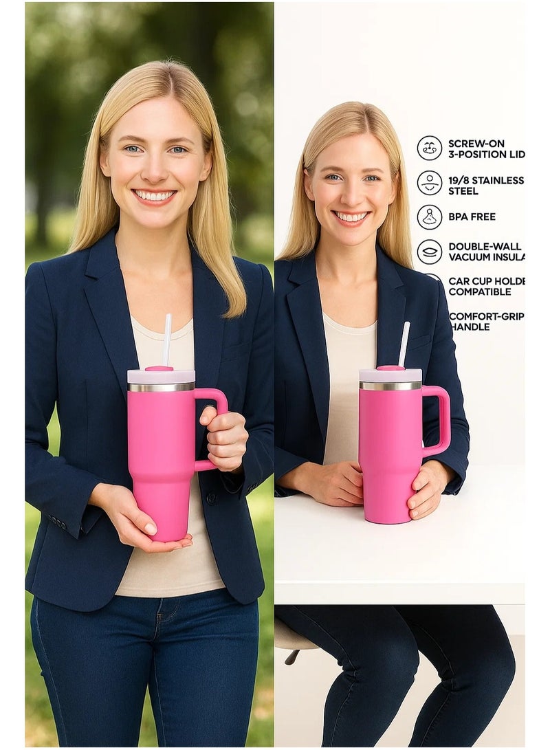 Stanly Stanley Original Flowstate Quencher H2.0 Vacuum Insulated Stainless Steel Mug with Lid and Straw for Water or Iced Tea Coffee Juice Smoothie Etc 1.18 Liter  - Image 2