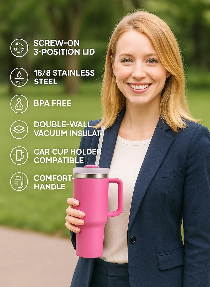 Stanly Stanley Original Flowstate Quencher H2.0 Vacuum Insulated Stainless Steel Mug with Lid and Straw for Water or Iced Tea Coffee Juice Smoothie Etc 1.18 Liter  - Image 3