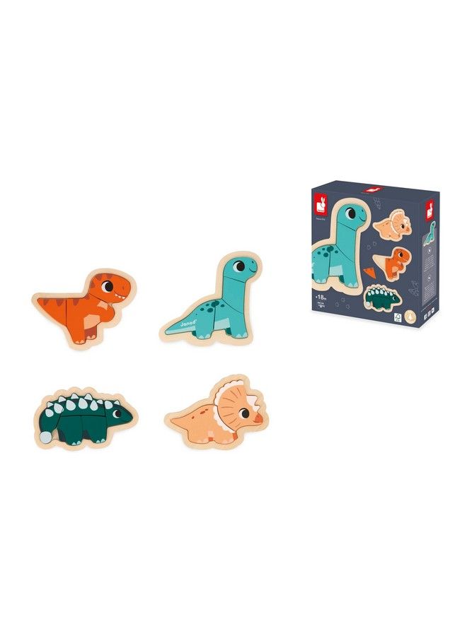 Janod 4 ألواح ديناصور خشبية من FSC أحجية تقدمية من 2 إلى 5 قطع ألعاب أطفال تعليمية ألعاب سنوات مبكرة 18 شهرًا + J05824 متعددة الألوان - Image 4
