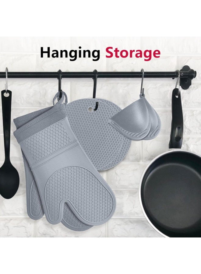 DIOTTI 6-Piece Silicone Oven Mitts and Pot Holders Set, Includes 1 Pair of Extra Long Heat Resistant Mittens & 1 Pair of Mini Pinch Gloves & 2 Hot Pads for Cooking, Baking, Grilling, BBQ, Microwave Use - Image 5
