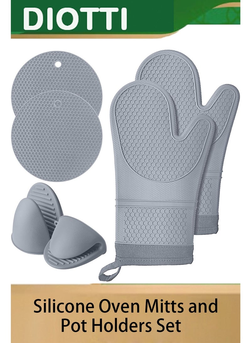 DIOTTI 6-Piece Silicone Oven Mitts and Pot Holders Set, Includes 1 Pair of Extra Long Heat Resistant Mittens & 1 Pair of Mini Pinch Gloves & 2 Hot Pads for Cooking, Baking, Grilling, BBQ, Microwave Use - Image 1