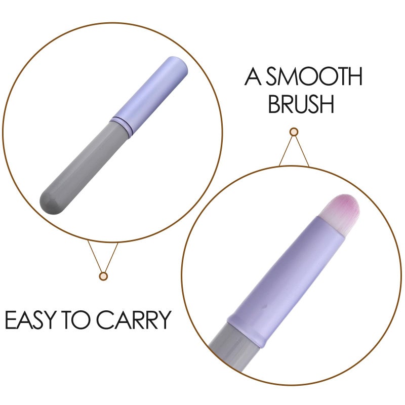 Portable Lip Brush With Cap Multifunctional Mini Round Head Applicator For Lip Gloss Concealer Travel Purple - Image 4