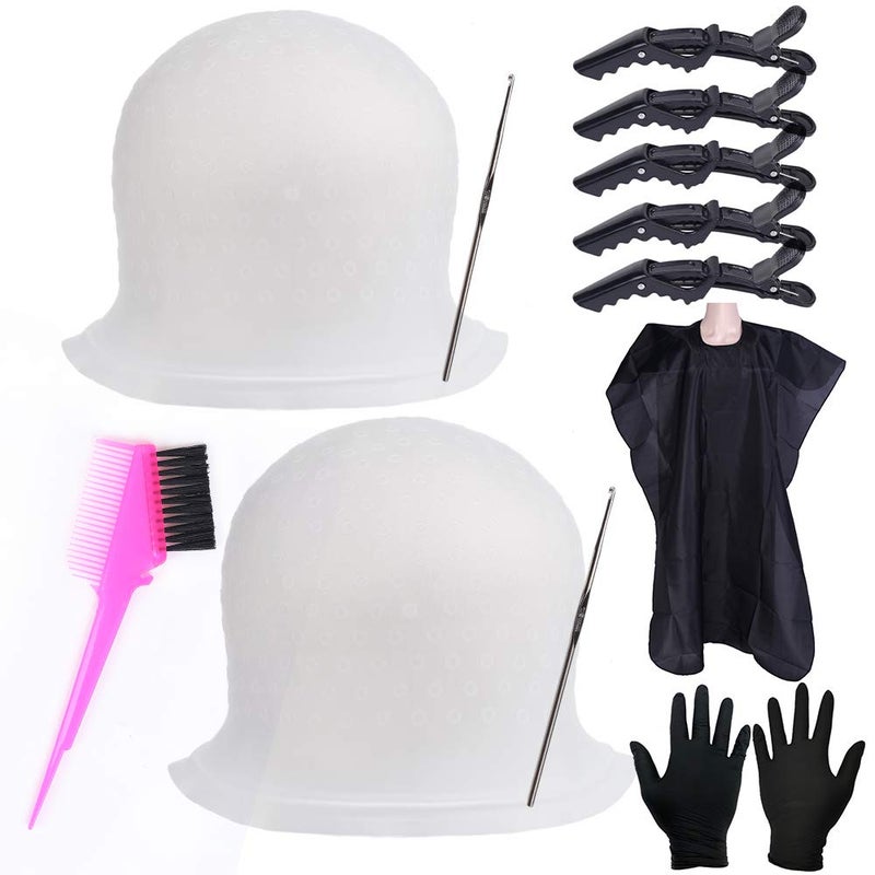 RJMBMUP Silicone Highlight Caps Set for Color Hair 2 PCS Professional Reusable Highlighting Caps with Hooks  Salon Hairdressing Dyeing Staining Tools for Women Men