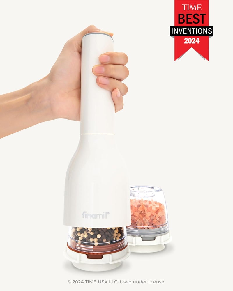 فينا ميل مطحنة FinaMill مع 2 كبسولة (ProPlus و Peppercorn)، تعمل بالبطارية، كريمي ناعم | طقم مطحنة الملح والفلفل التي تعمل بالبطارية مع 2 كبسولة توابل قابلة للتبديل، خشونة قابلة للتعديل، أفضل مجموعة هدايا للمطبخ - Image 3