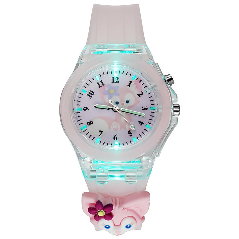Kids Cartoon Character Glow-in-Dark Quartz Watch Pink Ling Nabel with Doll 