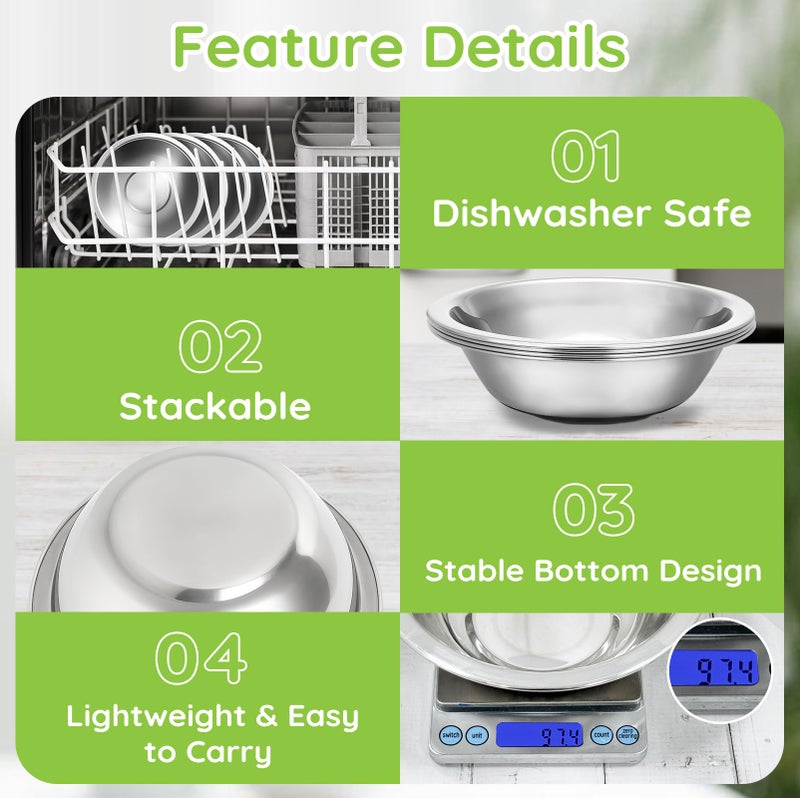 Offiper 304(18/8) Stainless Steel Mixing Bowls for Kitchen, 4 Pack 7" 21.22 fl.oz Metal Mixing Bowls Set Stackable for Baking Serving Cooking Food Prep Storage Dishwasher Safe Lightweight - Image 5