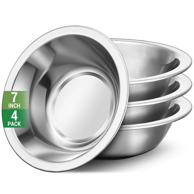 Offiper 304(18/8) Stainless Steel Mixing Bowls for Kitchen, 4 Pack 7" 21.22 fl.oz Metal Mixing Bowls Set Stackable for Baking Serving Cooking Food Prep Storage Dishwasher Safe Lightweight - Image 2