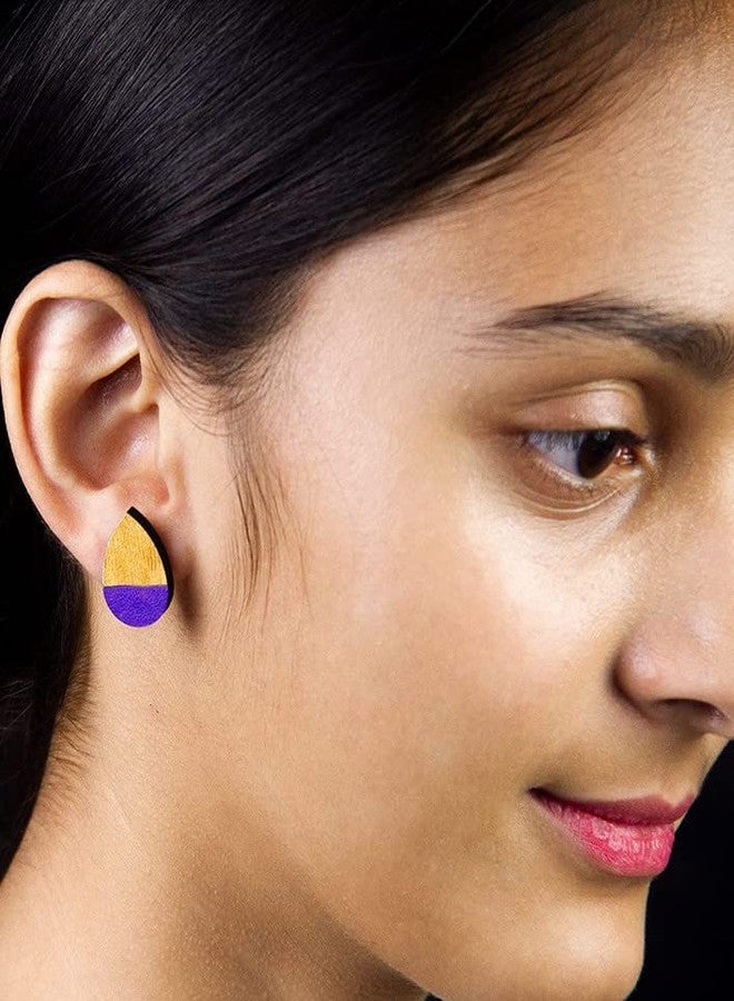 ORENAME Wooden Stud Earrings 1 Pair Set Handmade Wooden Earrings with Ear Backs for Women and Girls Different Shapes and Colors for Girls and Women(Style-4) - Image 2