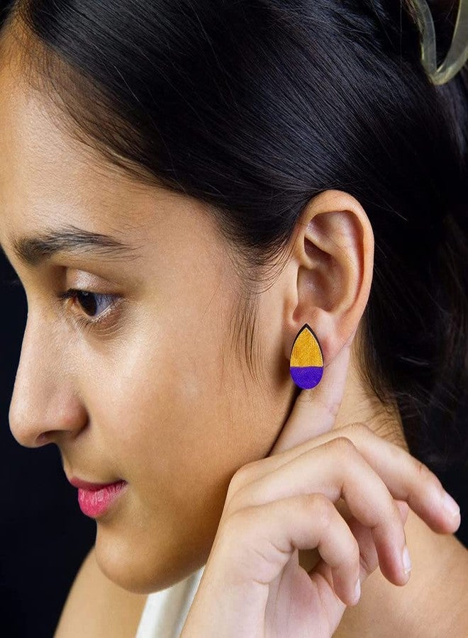 ORENAME Wooden Stud Earrings 1 Pair Set Handmade Wooden Earrings with Ear Backs for Women and Girls Different Shapes and Colors for Girls and Women(Style-4) - Image 4