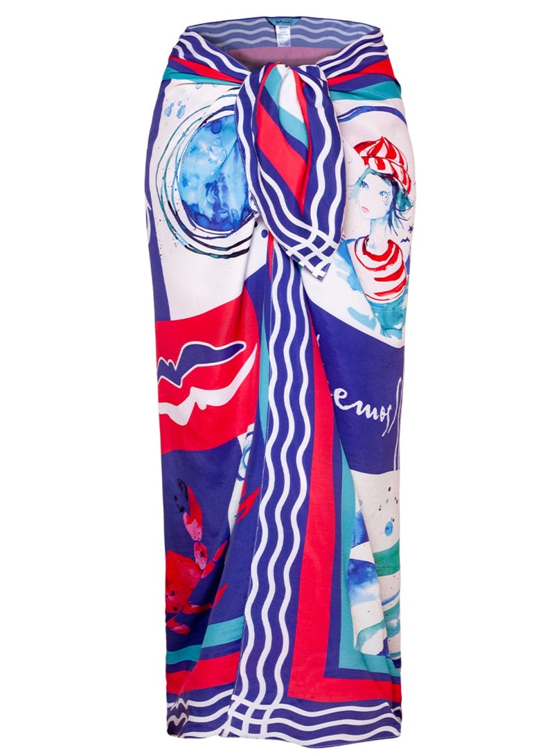 أنيموس باريو شاطئي للنساء، مقاس 120×140 سم، غطاء سباحة، لفّة سارونغ للنساء، تنورة لملابس السباحة، وشاح شاطئي طويل الحجم، بطباعة ملوّنة - Image 2