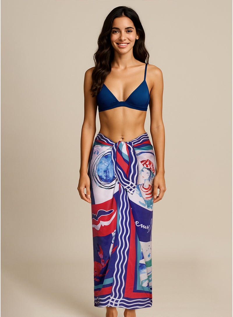 أنيموس باريو شاطئي للنساء، مقاس 120×140 سم، غطاء سباحة، لفّة سارونغ للنساء، تنورة لملابس السباحة، وشاح شاطئي طويل الحجم، بطباعة ملوّنة - Image 1