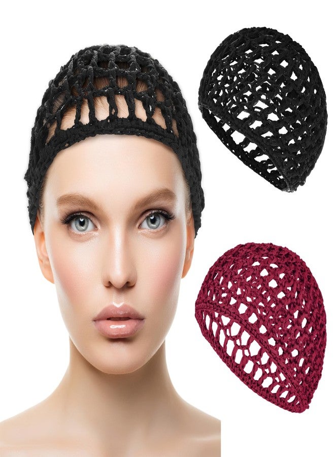 WLLHYF Hair Net Wrap For Sleep 2 PCS Mesh Nets Cap Snoods Cover Sleeping Knit Hairnets Elastic Head Wrap Bathing Shower Caps Wig Hairnet Crochet Sew Weave Press Weaving Braided Bonnet(Black/Red) - Image 1