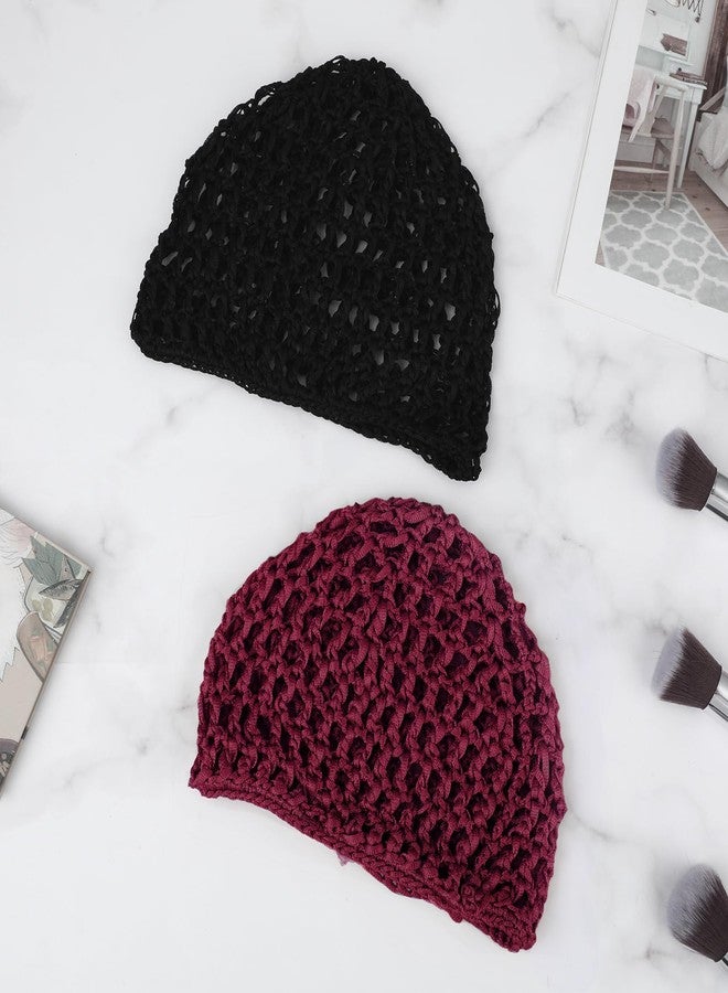 WLLHYF Hair Net Wrap For Sleep 2 PCS Mesh Nets Cap Snoods Cover Sleeping Knit Hairnets Elastic Head Wrap Bathing Shower Caps Wig Hairnet Crochet Sew Weave Press Weaving Braided Bonnet(Black/Red) - Image 3