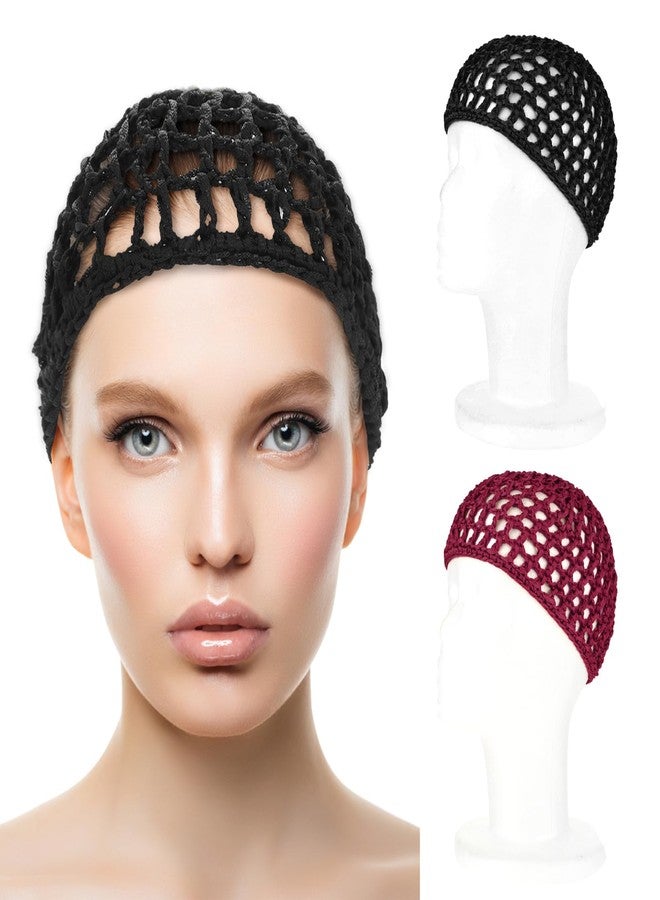 WLLHYF Hair Net Wrap For Sleep 2 PCS Mesh Nets Cap Snoods Cover Sleeping Knit Hairnets Elastic Head Wrap Bathing Shower Caps Wig Hairnet Crochet Sew Weave Press Weaving Braided Bonnet(Black/Red) - Image 2