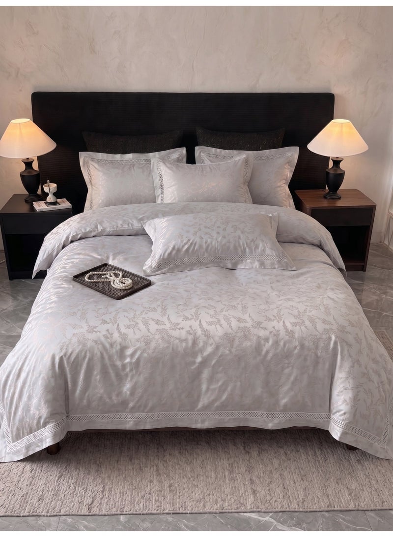 El Abd Luxury 6-Piece Jacquard Duvet Cover Set – Duvet Cover, Fitted Sheet, and 4 Pillowcases – 100% Cotton, Silver Gray - Image 3