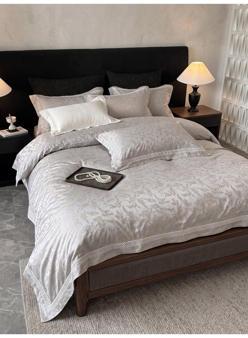 El Abd Luxury 6-Piece Jacquard Duvet Cover Set – Duvet Cover, Fitted Sheet, and 4 Pillowcases – 100% Cotton, Silver Gray - Image 1