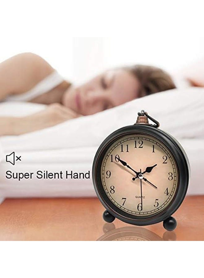 TooTa Vintage Retro Analog Alarm Clock, 4 inch Super Silent Non Ticking Small Clock with Night Light, Battery Operated, Simply Design, for Living Room, Bedroom, Bedside, Desk, Gift Clock (Arabic) - Image 3