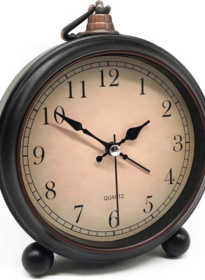 TooTa Vintage Retro Analog Alarm Clock, 4 inch Super Silent Non Ticking Small Clock with Night Light, Battery Operated, Simply Design, for Living Room, Bedroom, Bedside, Desk, Gift Clock (Arabic) - Image 1