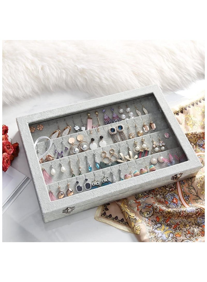 Soofam Jewelry Tray, Multi-Functional Jewelry Organizer with Lid & Lock for Ring, Earring, Stud, Necklace, Bracelet, Watch, Soft ice Velvet Jewelry Showcase Display Tray (Earrings) - Image 4