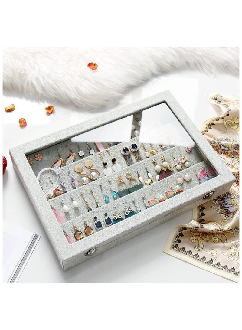 Soofam Jewelry Tray, Multi-Functional Jewelry Organizer with Lid & Lock for Ring, Earring, Stud, Necklace, Bracelet, Watch, Soft ice Velvet Jewelry Showcase Display Tray (Earrings) - Image 3