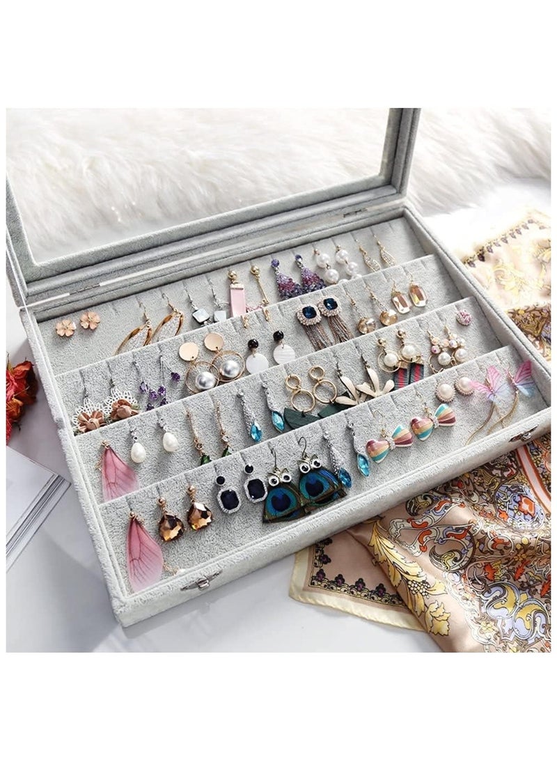 Soofam Jewelry Tray, Multi-Functional Jewelry Organizer with Lid & Lock for Ring, Earring, Stud, Necklace, Bracelet, Watch, Soft ice Velvet Jewelry Showcase Display Tray (Earrings) - Image 2