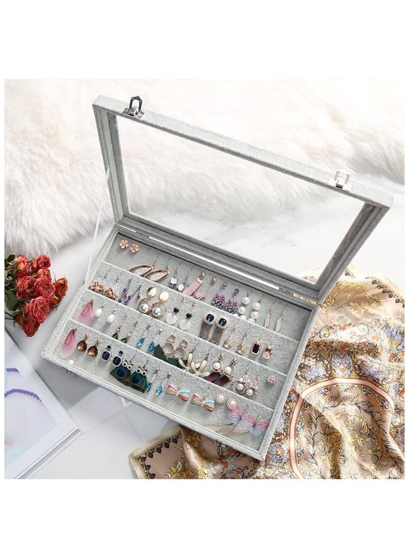 Soofam Jewelry Tray, Multi-Functional Jewelry Organizer with Lid & Lock for Ring, Earring, Stud, Necklace, Bracelet, Watch, Soft ice Velvet Jewelry Showcase Display Tray (Earrings) - Image 5
