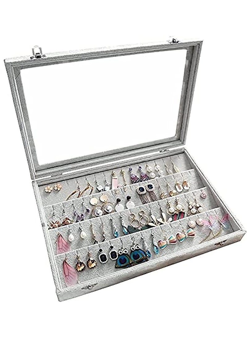 Soofam Jewelry Tray, Multi-Functional Jewelry Organizer with Lid & Lock for Ring, Earring, Stud, Necklace, Bracelet, Watch, Soft ice Velvet Jewelry Showcase Display Tray (Earrings) - Image 1