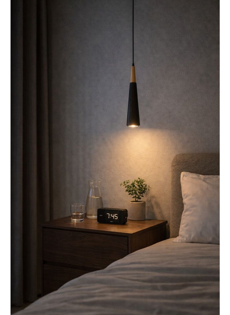 Black gypsum pendant, forty-eight centimeters length, featuring natural wood accents and G9 bulb, sleek modern design ideal for bedrooms - Image 5