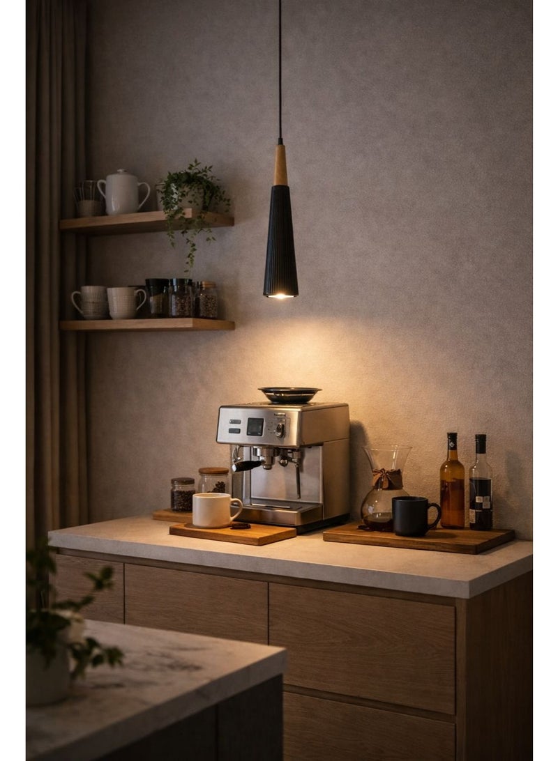 Black gypsum pendant, forty-eight centimeters length, featuring natural wood accents and G9 bulb, sleek modern design ideal for bedrooms - Image 1