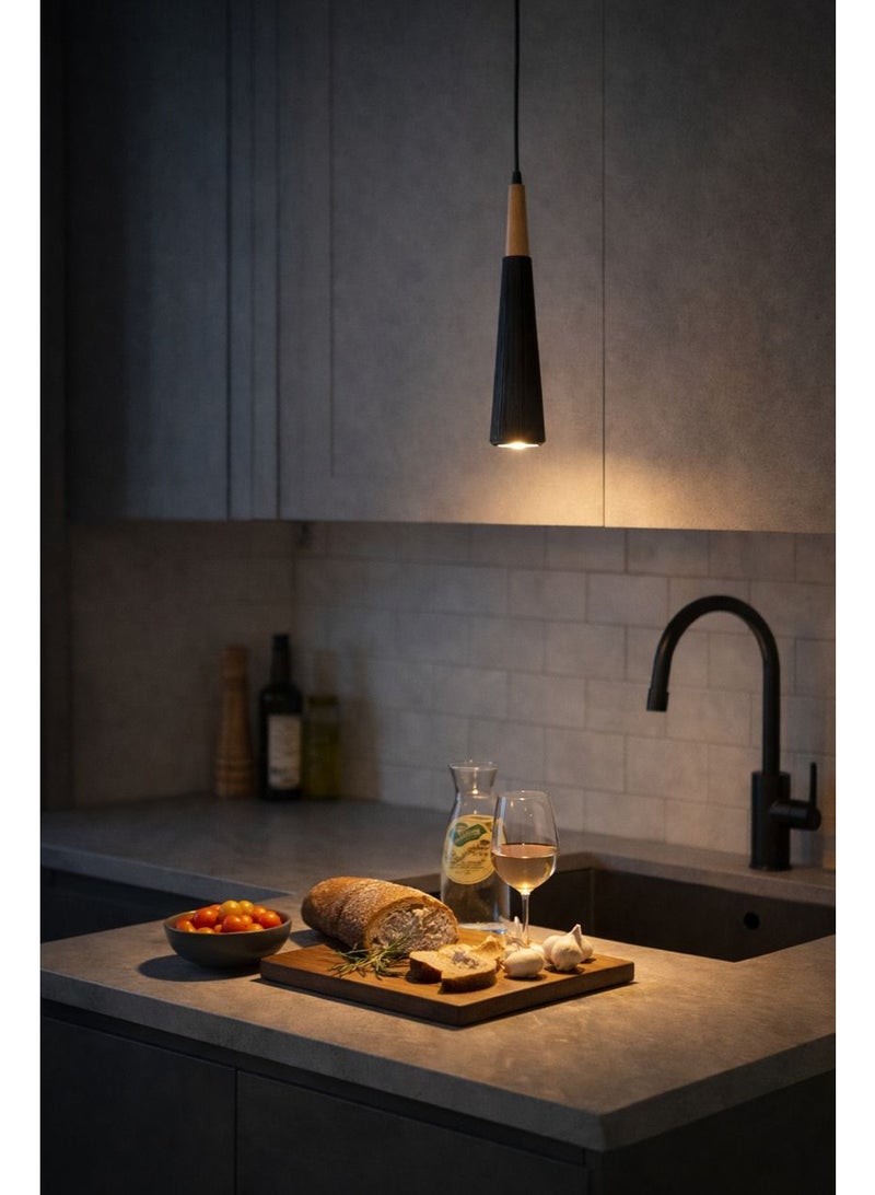 Black gypsum pendant, forty-eight centimeters length, featuring natural wood accents and G9 bulb, sleek modern design ideal for bedrooms - Image 3