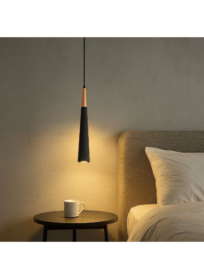 Black gypsum pendant, forty-eight centimeters length, featuring natural wood accents and G9 bulb, sleek modern design ideal for bedrooms - Image 4