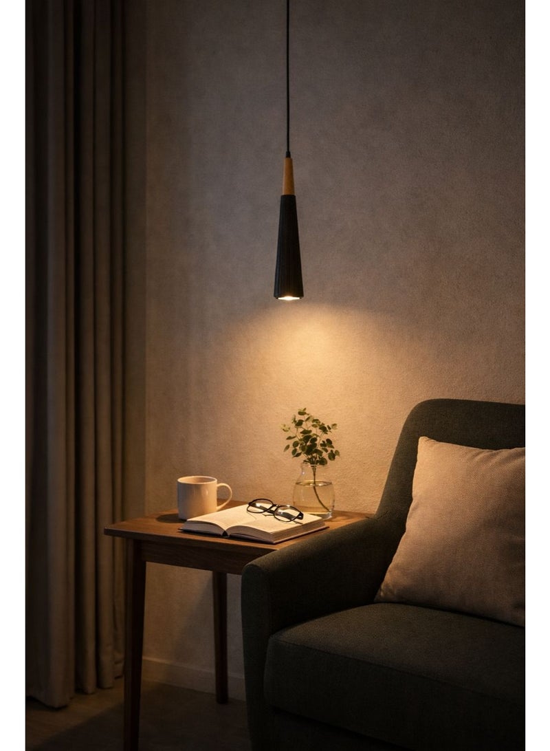 Black gypsum pendant, forty-eight centimeters length, featuring natural wood accents and G9 bulb, sleek modern design ideal for bedrooms - Image 2
