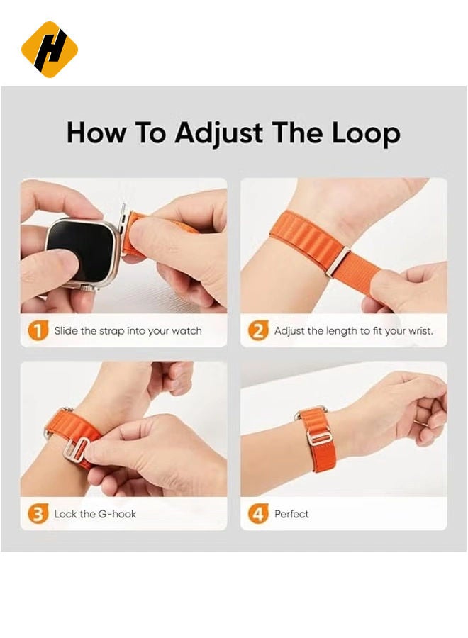 HuHa "Alpine Loop Nylon Band for Apple Watch – Adjustable Braided Sport Strap with Metal G-Hook for 42mm, 44mm, 45mm, and 49mm Models in Orange"  - Image 5