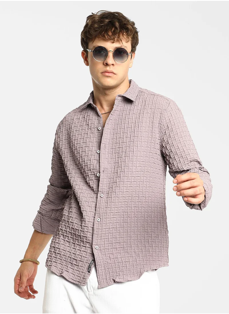 Campus Sutra Men's Lavender Textured Weave Shirt