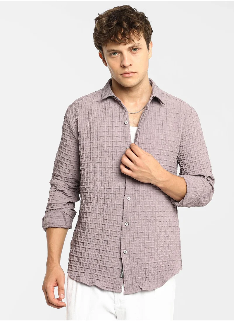 Campus Sutra Men's Lavender Textured Weave Shirt