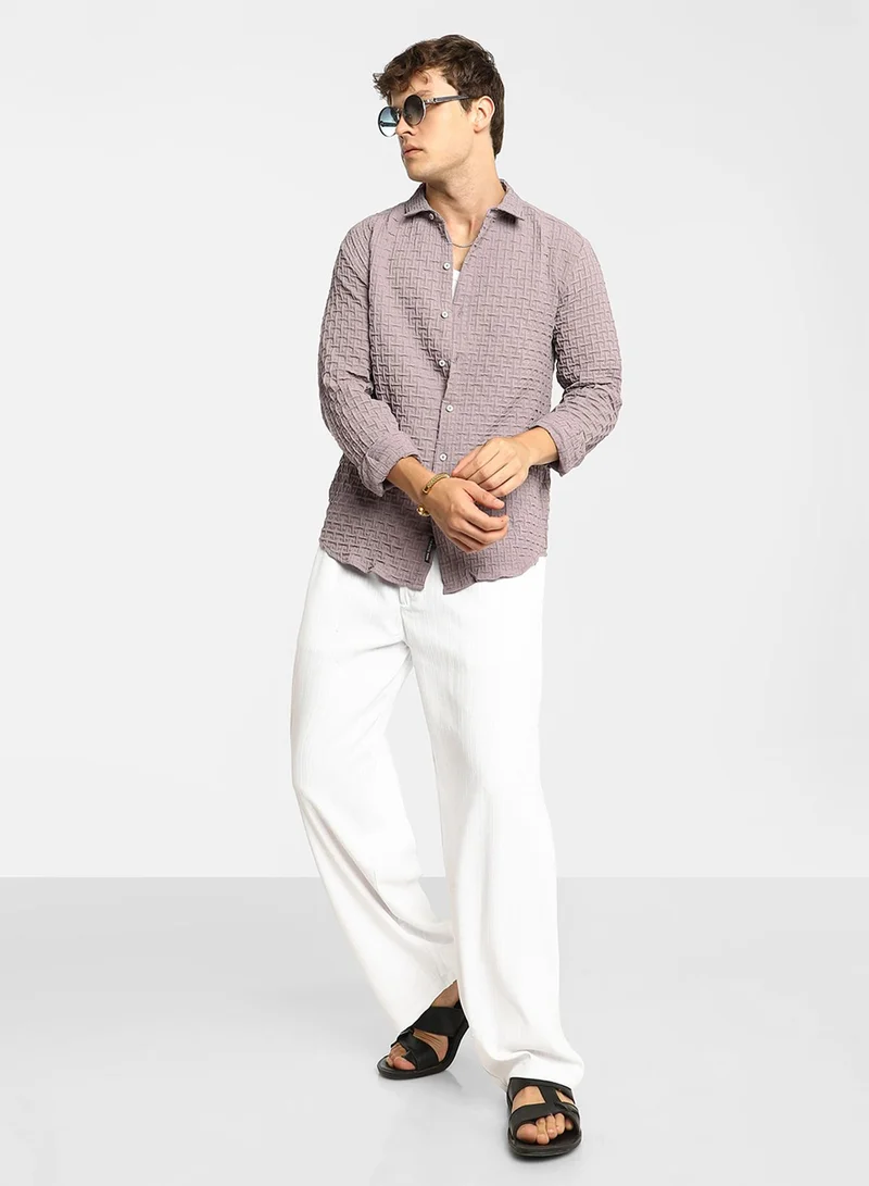 Campus Sutra Men's Lavender Textured Weave Shirt