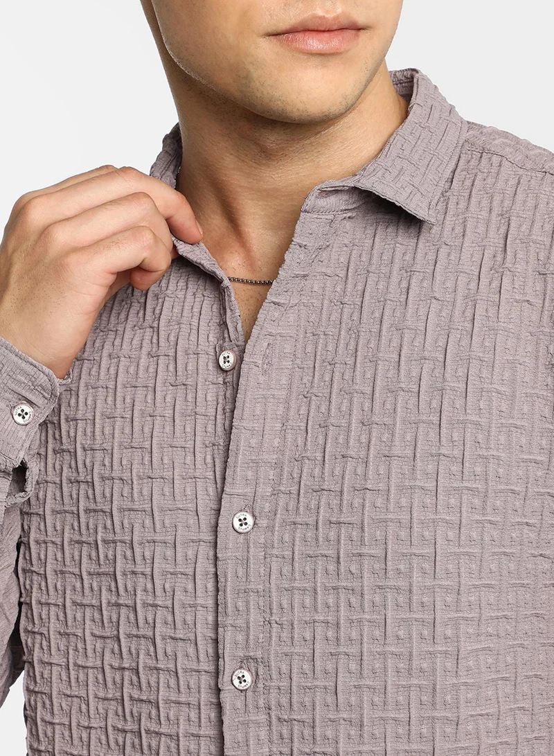 Campus Sutra Men's Lavender Textured Weave Shirt