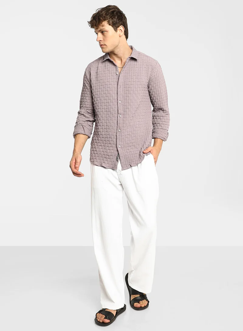 Campus Sutra Men's Lavender Textured Weave Shirt