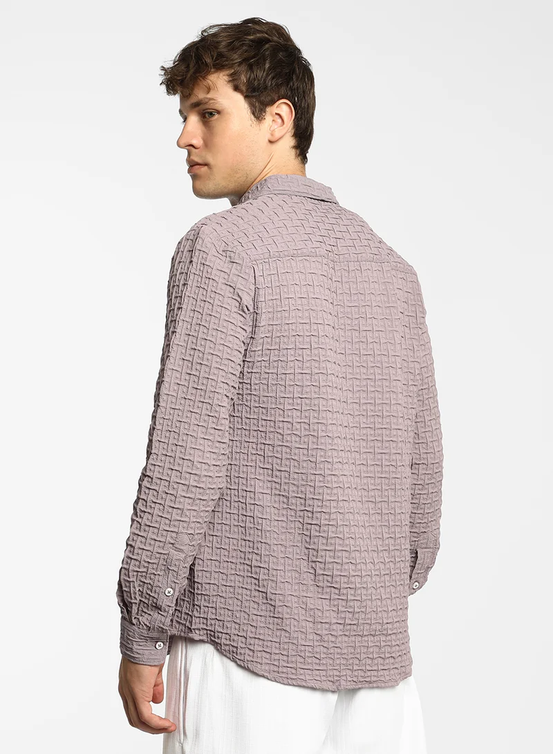 Campus Sutra Men's Lavender Textured Weave Shirt