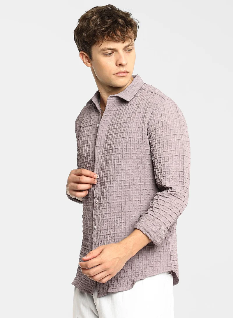 Campus Sutra Men's Lavender Textured Weave Shirt