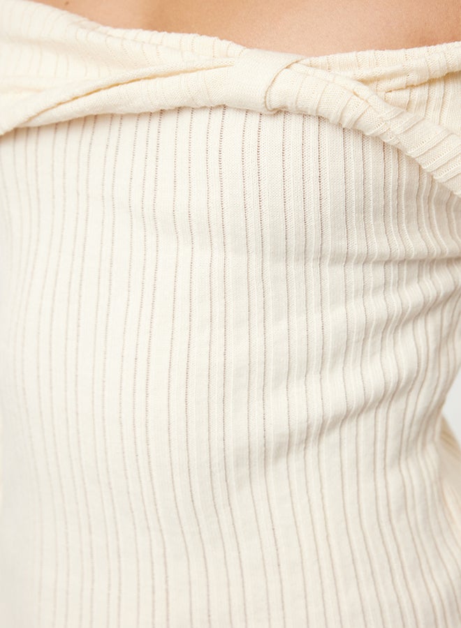 trendyol Ecru*001 Carmen Collar Color Block Fitted/Full Body Knit Sweater - Image 4