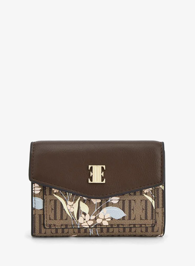 ايل Floral Monogram Print Wallet With Button Closure