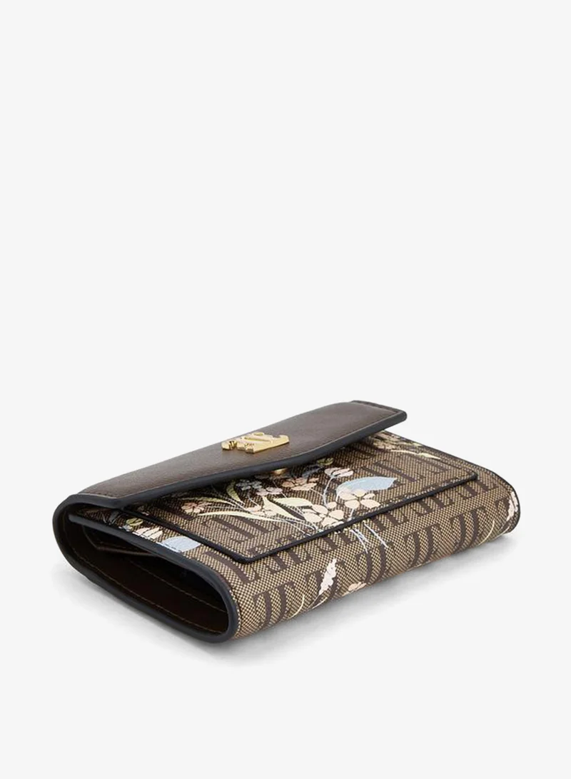 ELLE BROWN Floral Monogram Print Wallet With Button Closure for Women | Best Price UAE