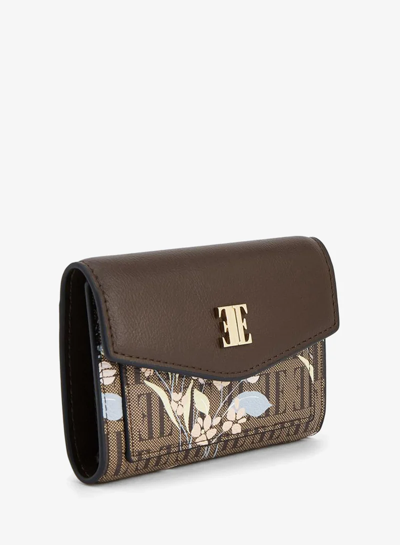 ايل Floral Monogram Print Wallet With Button Closure
