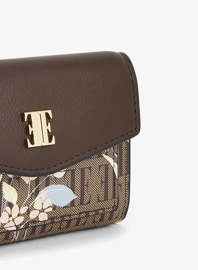 ELLE BROWN Floral Monogram Print Wallet With Button Closure for Women | Best Price UAE